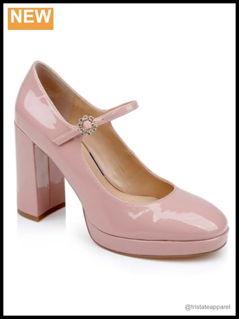 Mary Jane Platform Pump Patent Leather Block Heel Pointed Toe Formal